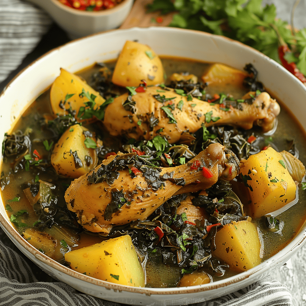 Liberian Potato Greens & Chicken – Hearty One-Pot Pepper Soup